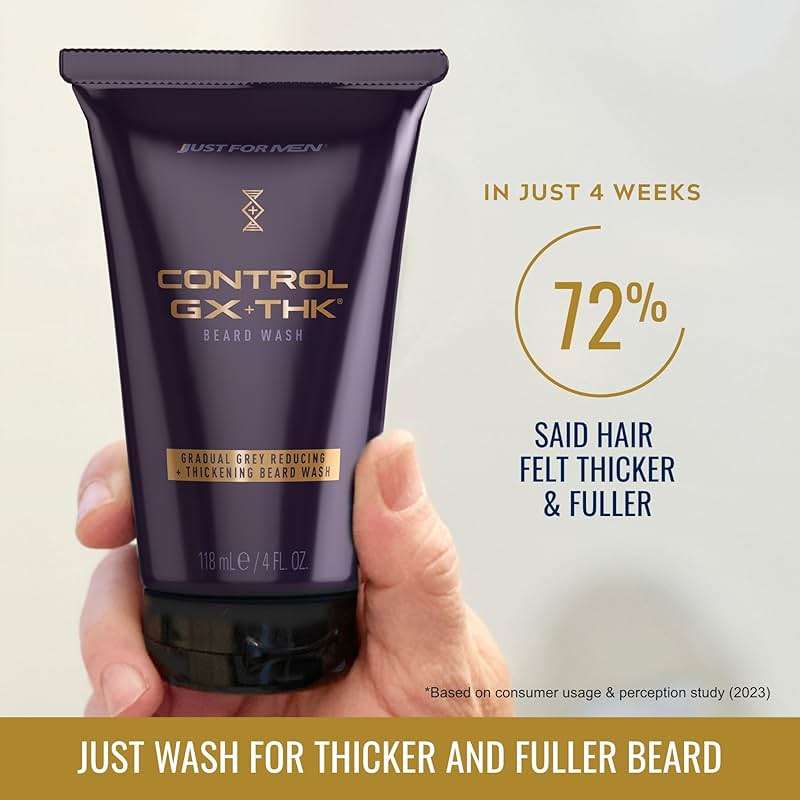 Just for Men Control GX + THK Thickening Beard Wash with Grey Reduction, Alpha Keratin Helps Beard Growth, Thickens Hair Up to 20%, Works with Every Hair Texture, 4 oz - Image 2