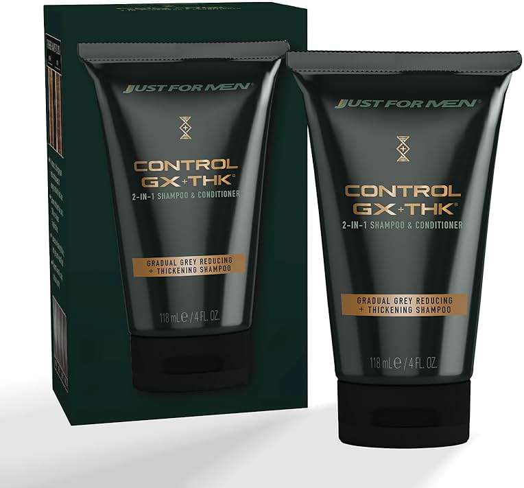 Just for Men Control GX + THK Thickening Shampoo and Conditioner with Grey Reduction, Shampoo for Thinning Hair with Alpha Keratin, Thickens Hair Up to 20%, Works with Every Hair Texture, 4 oz - Image 1