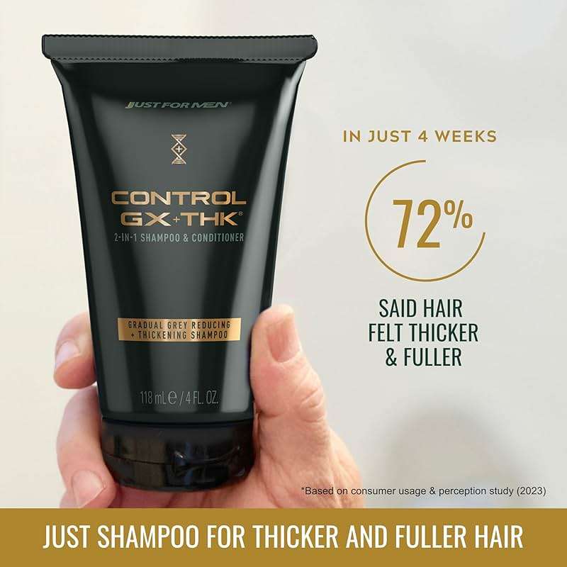 Just for Men Control GX + THK Thickening Shampoo and Conditioner with Grey Reduction, Shampoo for Thinning Hair with Alpha Keratin, Thickens Hair Up to 20%, Works with Every Hair Texture, 4 oz - Image 2
