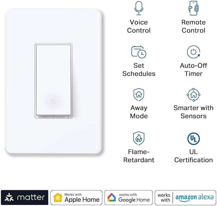 TP-Link Tapo Matter Smart Light Switch: Voice Control w/Siri, Alexa & Google Home | UL Certified | Timer & Schedule | Easy Guided Install | Neutral Wire Required | Single Pole | Tapo S505(2-Pack) - Image 2