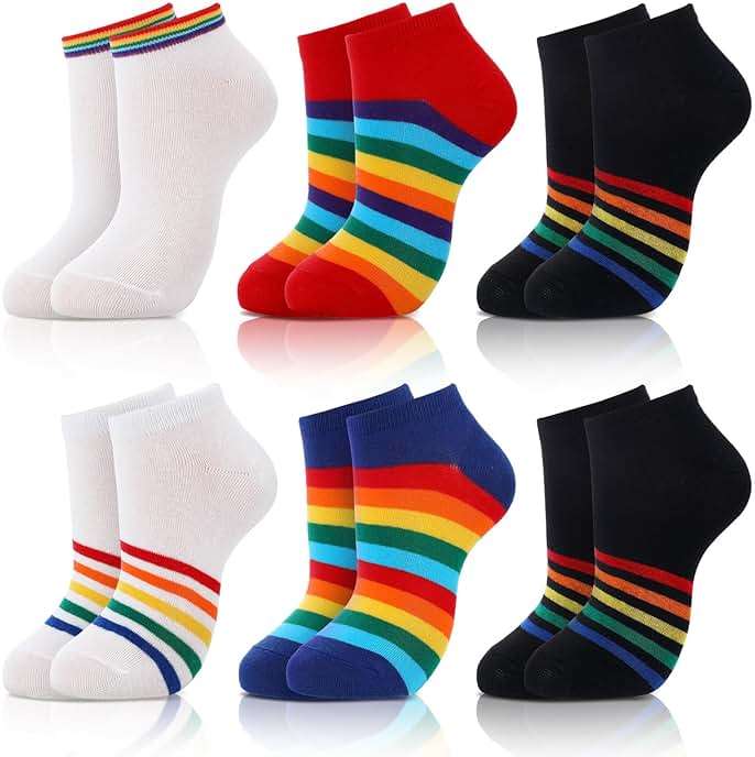 Bencailor 6 Pairs Rainbow Striped Crew Socks Novelty Lgbt Gay Pride Cotton Sock with Rainbow Pattern - Image 1