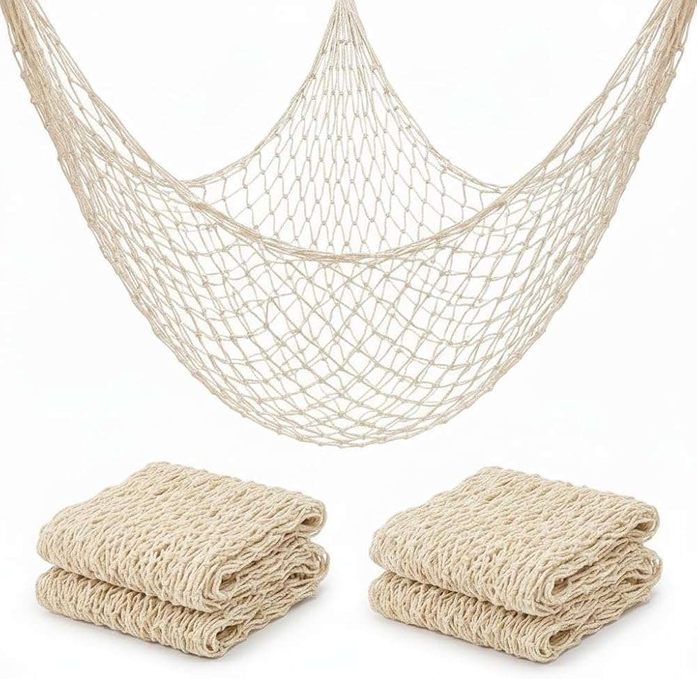 Sukh Fish Net Decorations for Party - 2PCS 39.37 * 78.74 in Fishing Net Decoration Netting for Wall Photo Hanging Nautical Fishnet Table Runner Decorative Ocean Theme Birthday Party Rope Nets - Image 1