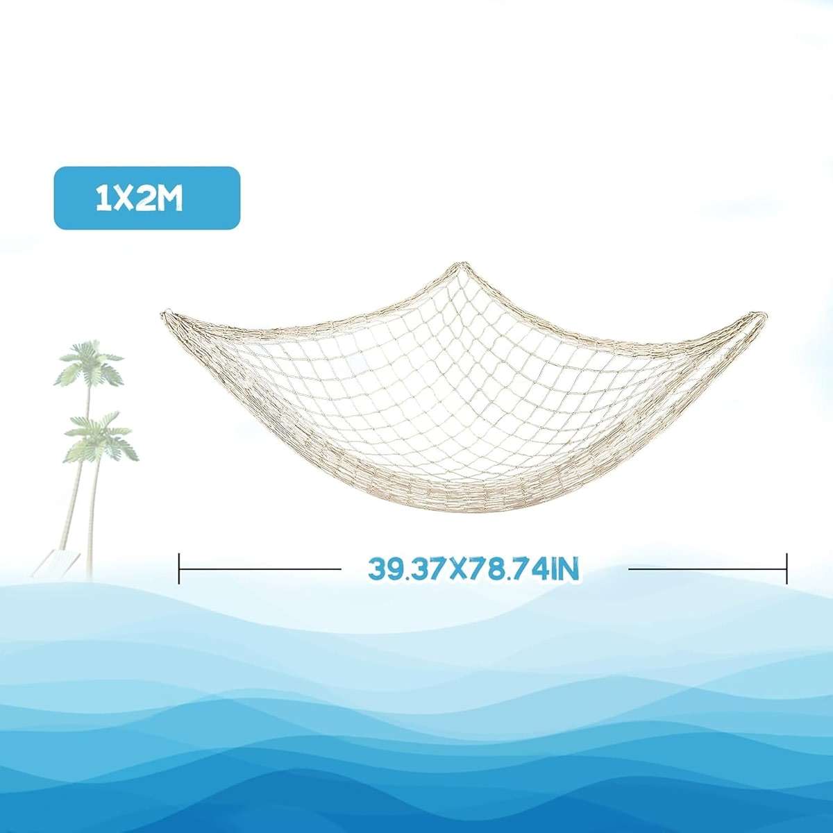 Sukh Fish Net Decorations for Party - 2PCS 39.37 * 78.74 in Fishing Net Decoration Netting for Wall Photo Hanging Nautical Fishnet Table Runner Decorative Ocean Theme Birthday Party Rope Nets - Image 2