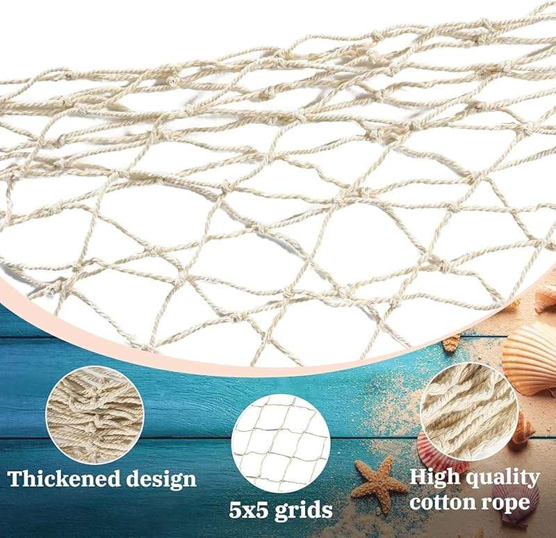 Sukh Fish Net Decorations for Party - 2PCS 39.37 * 78.74 in Fishing Net Decoration Netting for Wall Photo Hanging Nautical Fishnet Table Runner Decorative Ocean Theme Birthday Party Rope Nets - Image 3