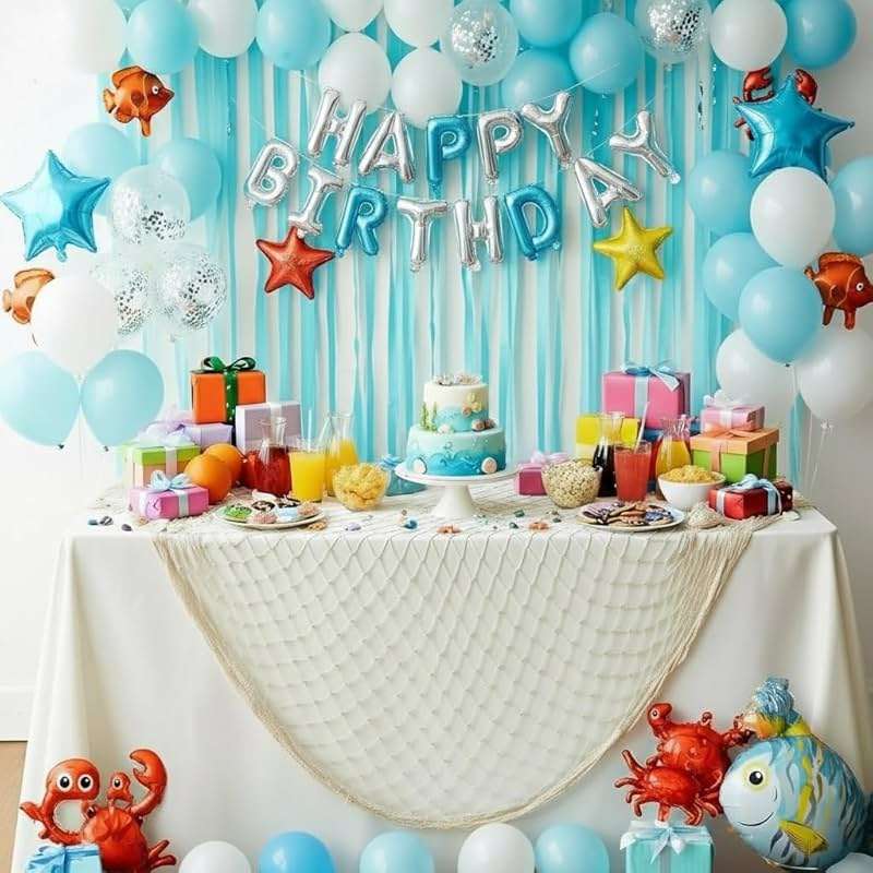Sukh Fish Net Decorations for Party - 2PCS 39.37 * 78.74 in Fishing Net Decoration Netting for Wall Photo Hanging Nautical Fishnet Table Runner Decorative Ocean Theme Birthday Party Rope Nets - Image 4