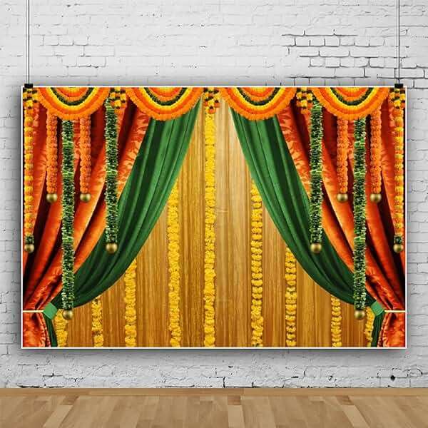 Renaiss 10x8ft Indian Traditional Backdrop Indian Curtain Marriage Macrame Wedding Marigold Garlands Festival Photography Background Anniversary Bridal Baby Shower Party Decor Photo Props - Image 3