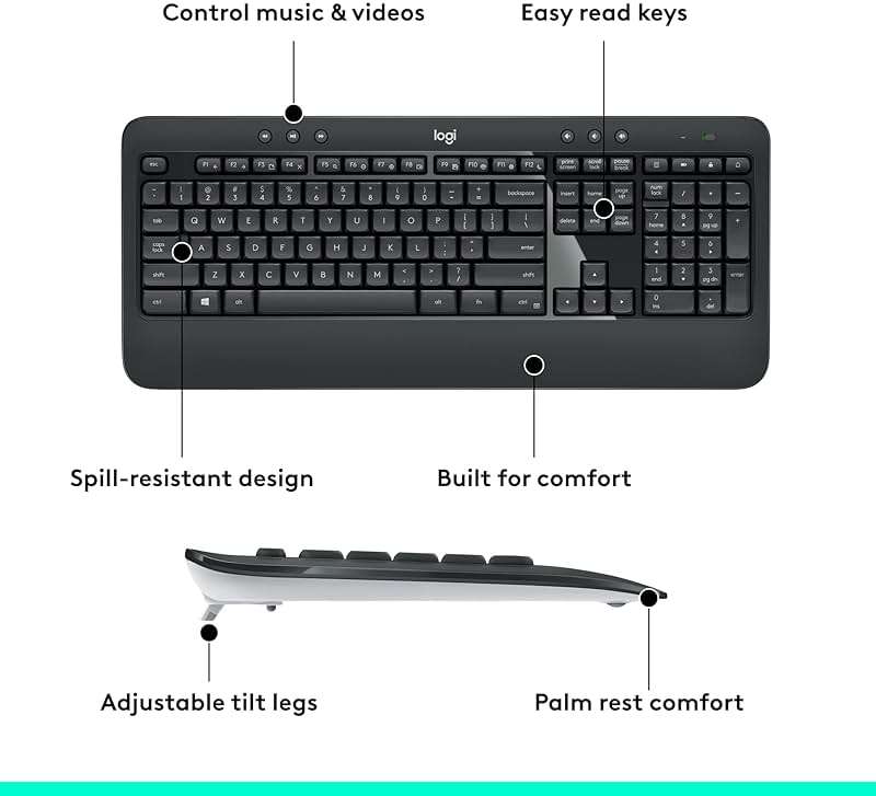 Logitech MK540 Advanced Wireless Keyboard and Mouse Combo for Windows, 2.4 GHz Unifying USB-Receiver, Multimedia Hotkeys, 3-Year Battery Life, for PC, Laptop - Image 7