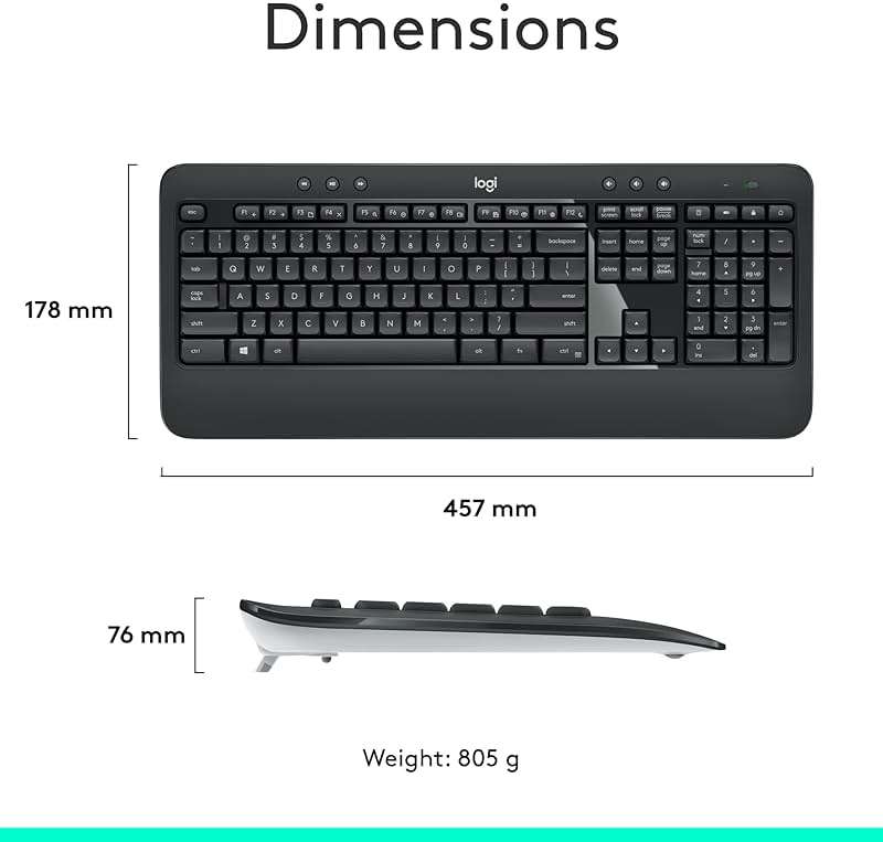 Logitech MK540 Advanced Wireless Keyboard and Mouse Combo for Windows, 2.4 GHz Unifying USB-Receiver, Multimedia Hotkeys, 3-Year Battery Life, for PC, Laptop - Image 8
