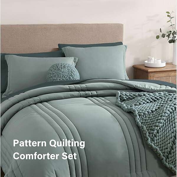 Monbix Queen Comforter Set - 7 Pieces Sage Green Bed in a Bag Queen Bedding Sets with Comforters, All Seasons Comforter Bed Set with Sheets,Pillowcases & Shams - Image 4