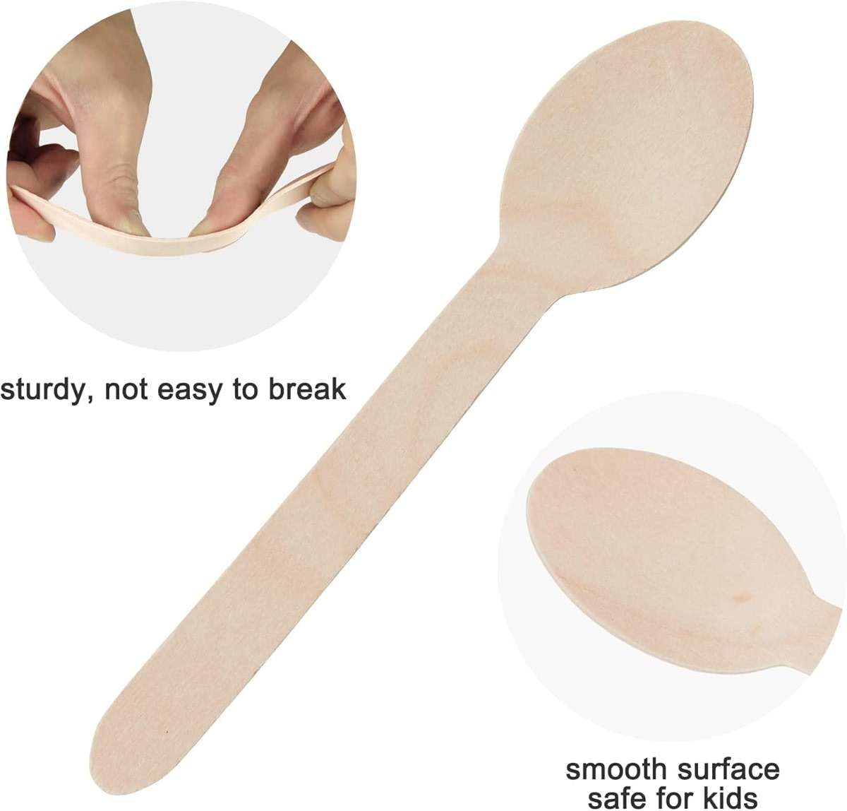 100PCS Wooden Spoons Disposable - 6.3 Inch Natural Bamboo Spoons, Compostable and Biodegradable, Ideal for Eating, Crafts, Weddings, Picnics, BBQs, Birthdays and Outdoor Events - Image 6