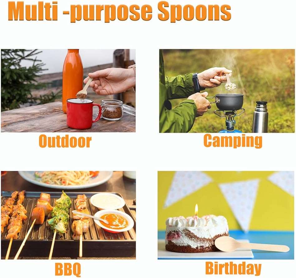 100PCS Wooden Spoons Disposable - 6.3 Inch Natural Bamboo Spoons, Compostable and Biodegradable, Ideal for Eating, Crafts, Weddings, Picnics, BBQs, Birthdays and Outdoor Events - Image 7