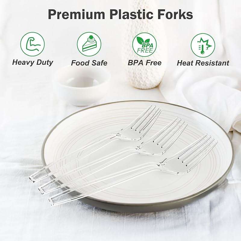 Dealusy 360 Count Extra Heavy Duty Clear Plastic Forks Disposable, BPA-Free, Heat Resistant, Solid and Durable Disposable Forks Bulk, Premium Plastic Forks heavy duty for Party Supply - Image 4