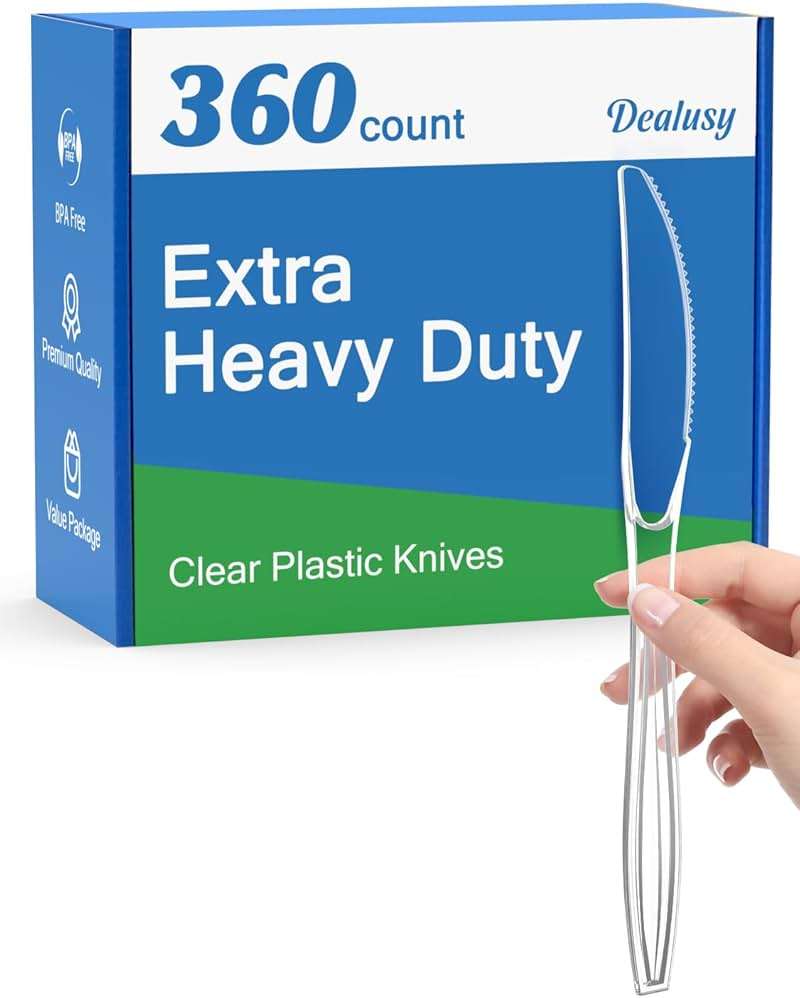 Dealusy 360 Count Extra Heavy Duty Clear Plastic Knives Disposable, BPA-Free, Heat Resistant, Solid and Durable Disposable Knives Bulk, Premium Plastic Knives heavy duty for Party Supply - Image 1