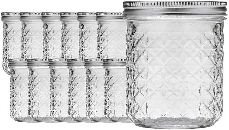 LAIBY Ball Quilted Crystal Jelly Jars (Case of 12), 8 oz glass jars with lids, Canning Lids Wide Mouth, Storage Glass Jar With Airtight Lids And Bands For Preserving, Jam, Honey and Jelly - Image 1