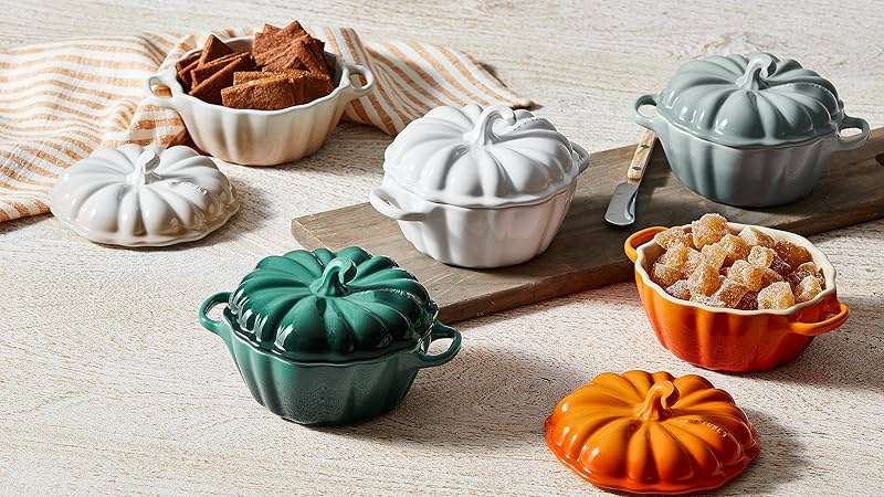 Le Creuset Stoneware Figural Pumpkin Petite Cocotte, 12 oz., Artichaut - Image 2