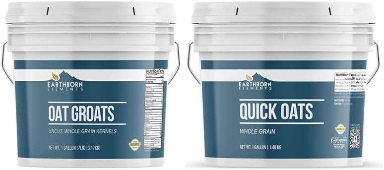 Earthborn Elements Quick Oats and Oat Groats Bundle, 1 Gallon Bucket Each, Fiber, Breakfasts - Image 1