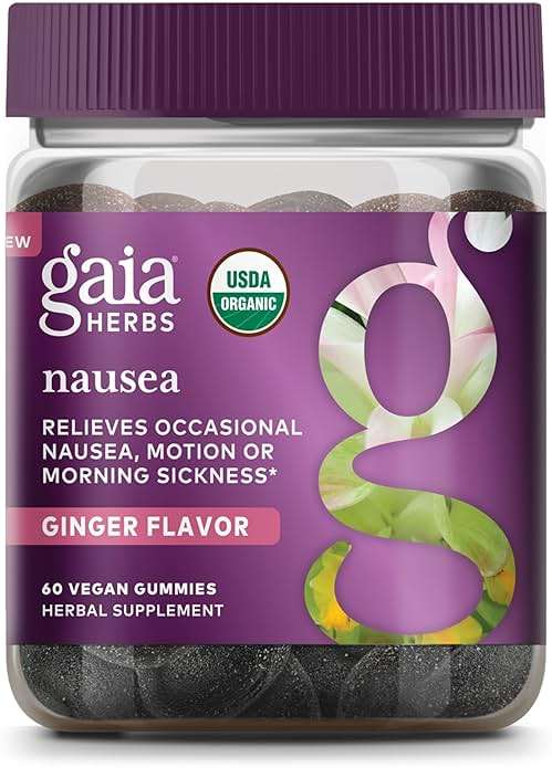 Gaia Herbs Nausea Gummies - Relieves Occasional Nausea* - with Ginger & Lemon - Ginger Flavor - 60 Vegan Gummies (30 Servings) - Image 1