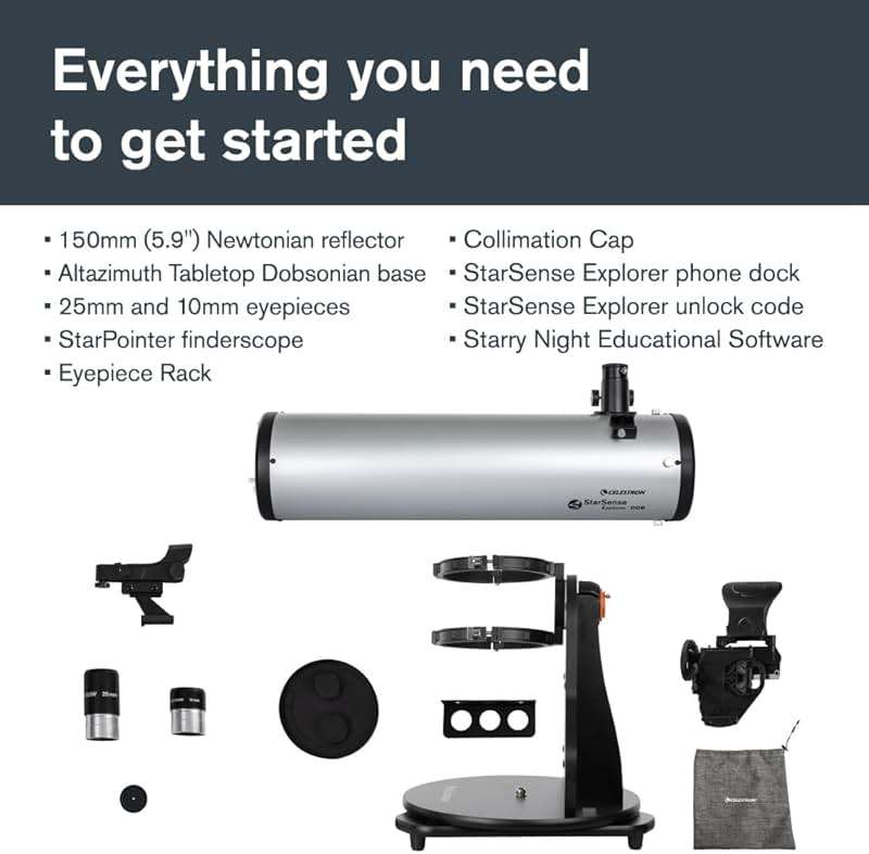 Celestron StarSense Explorer 150AZ App-Enabled Telescope – 150mm Tabletop Dobsonian with Smartphone Dock & StarSense App – iPhone & Android Compatible – Easy-to-Use for Beginners - Image 9