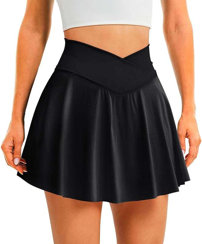 DLOODA Womens Tennis Skirt with Pockets Shorts Crossover High Waisted Athletic Skorts Skirts for Golf Running Workout - Image 1