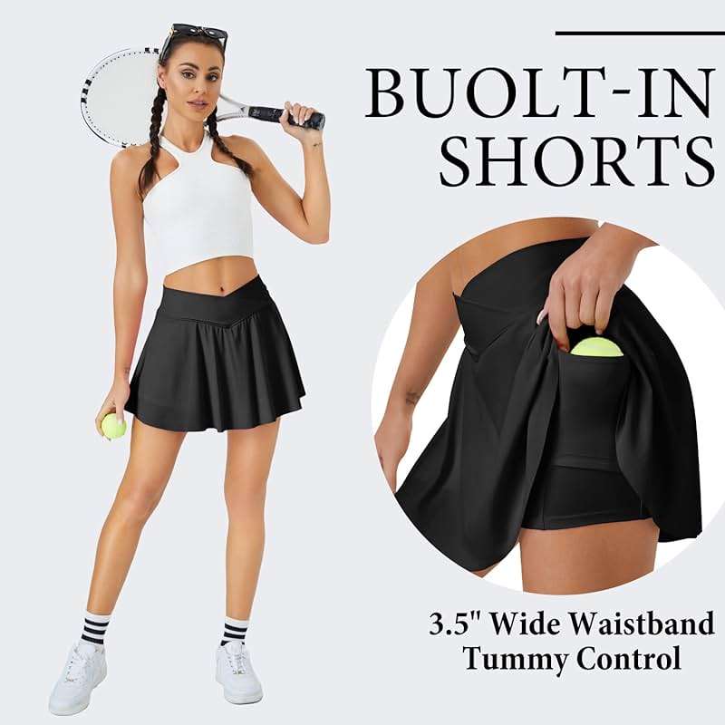 DLOODA Womens Tennis Skirt with Pockets Shorts Crossover High Waisted Athletic Skorts Skirts for Golf Running Workout - Image 4