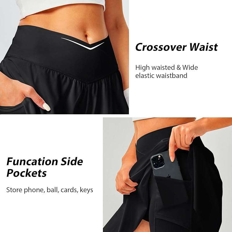 DLOODA Womens Tennis Skirt with Pockets Shorts Crossover High Waisted Athletic Skorts Skirts for Golf Running Workout - Image 5