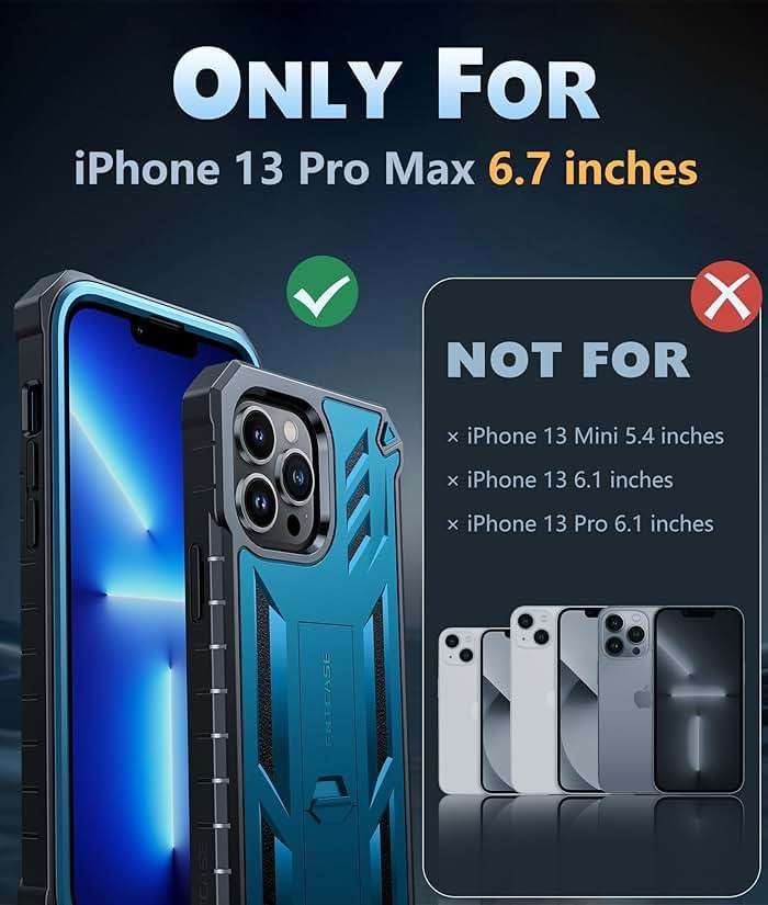 FNTCASE for iPhone 13 Pro Max Case: [Built-in Screen Protector & Kickstand] [Military Grade Drop Protection] Heavy Duty Full Protective Matte Textured Shockproof TPU Rugged Phone Cover - Blue - Image 2