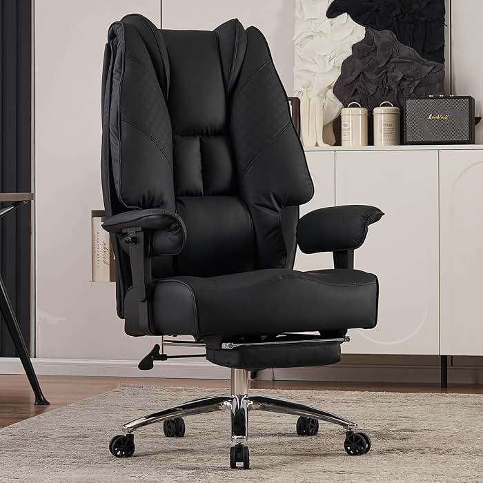 EXCEBET Big and Tall Office Chair 400lbs Wide Seat, Leather High Back Executive Office Chair with Foot Rest, Ergonomic Chairs Lumbar Support for Lower Back Pain Relief (Black) - Image 1