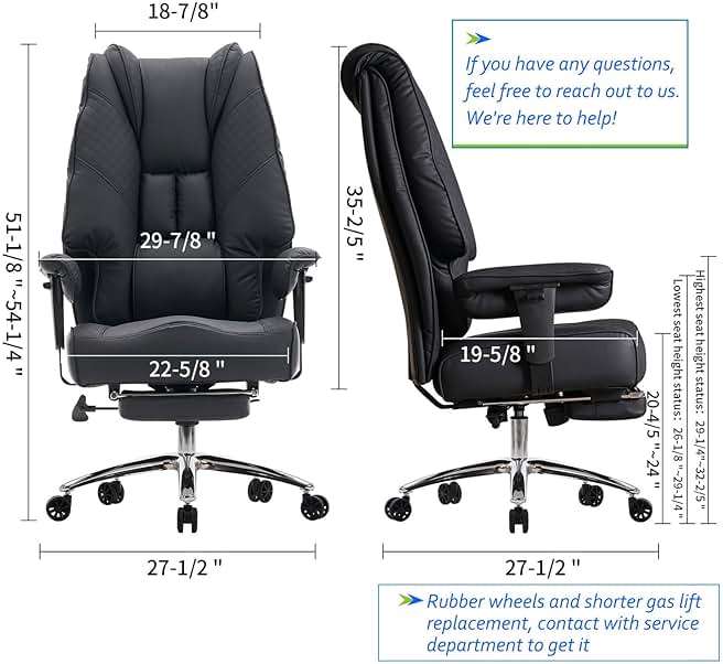 EXCEBET Big and Tall Office Chair 400lbs Wide Seat, Leather High Back Executive Office Chair with Foot Rest, Ergonomic Chairs Lumbar Support for Lower Back Pain Relief (Black) - Image 2