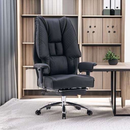 EXCEBET Big and Tall Office Chair 400lbs Wide Seat, Leather High Back Executive Office Chair with Foot Rest, Ergonomic Chairs Lumbar Support for Lower Back Pain Relief (Black) - Image 5