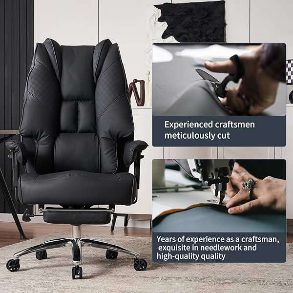 EXCEBET Big and Tall Office Chair 400lbs Wide Seat, Leather High Back Executive Office Chair with Foot Rest, Ergonomic Chairs Lumbar Support for Lower Back Pain Relief (Black) - Image 8