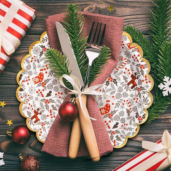 Confettiville Christmas Paper Plates, 50-Count Disposable Christmas Dinner Plates, Scalloped Gold, Party Supplies - Image 2