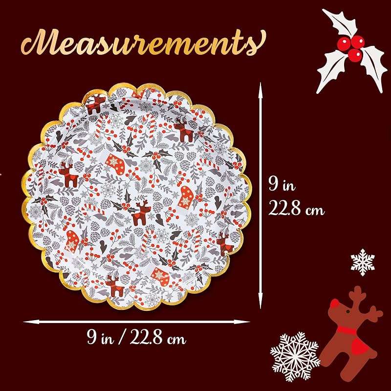 Confettiville Christmas Paper Plates, 50-Count Disposable Christmas Dinner Plates, Scalloped Gold, Party Supplies - Image 3
