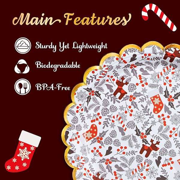 Confettiville Christmas Paper Plates, 50-Count Disposable Christmas Dinner Plates, Scalloped Gold, Party Supplies - Image 5