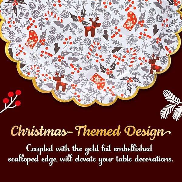 Confettiville Christmas Paper Plates, 50-Count Disposable Christmas Dinner Plates, Scalloped Gold, Party Supplies - Image 6