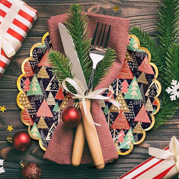 Confettiville Christmas Paper Plates, 50-Count Disposable Christmas Dinner Plates, Scalloped Gold, Party Supplies - Image 2