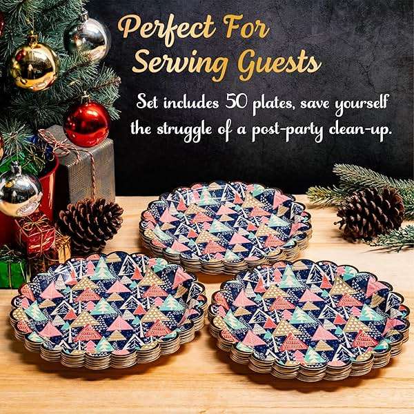 Confettiville Christmas Paper Plates, 50-Count Disposable Christmas Dinner Plates, Scalloped Gold, Party Supplies - Image 7