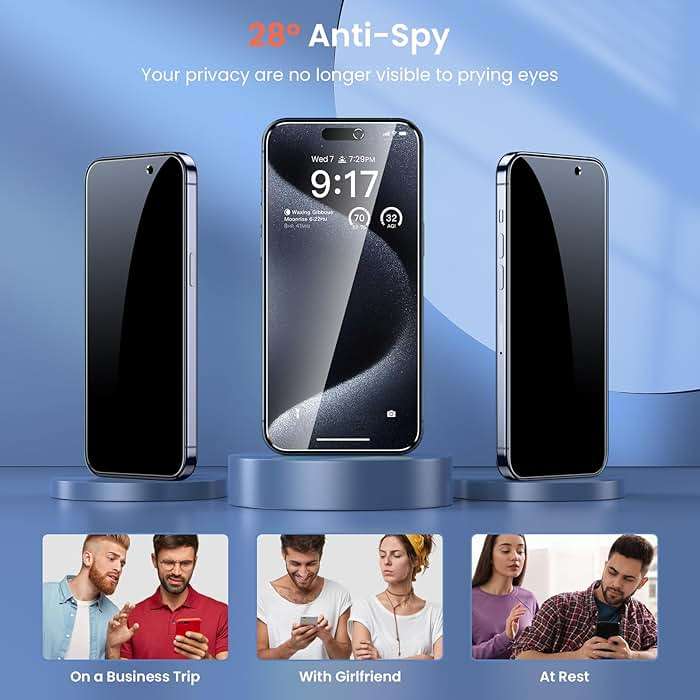 Fotbor [3+3 Pack for iPhone 15 Pro Privacy Screen Protector & Camera Lens Protector, Privacy Screen iPhone 15 Pro, Anti Spy Private Tempered Glass Easy Installation Kit 6.1 Inch Accessories - Image 2