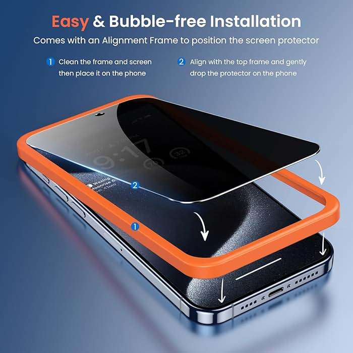 Fotbor [3+3 Pack for iPhone 15 Pro Privacy Screen Protector & Camera Lens Protector, Privacy Screen iPhone 15 Pro, Anti Spy Private Tempered Glass Easy Installation Kit 6.1 Inch Accessories - Image 6