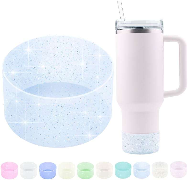 WORBSS Glitter Silicone Boot Sleeve for Stanley Cup H2.0 Tumbler 20 30 40oz & Hydro Flask 18-24oz with 2.85-3.0 inch Protective Anti-Slip Bottom Cover Bumper Accessories for Water Sport Bottles - Image 1