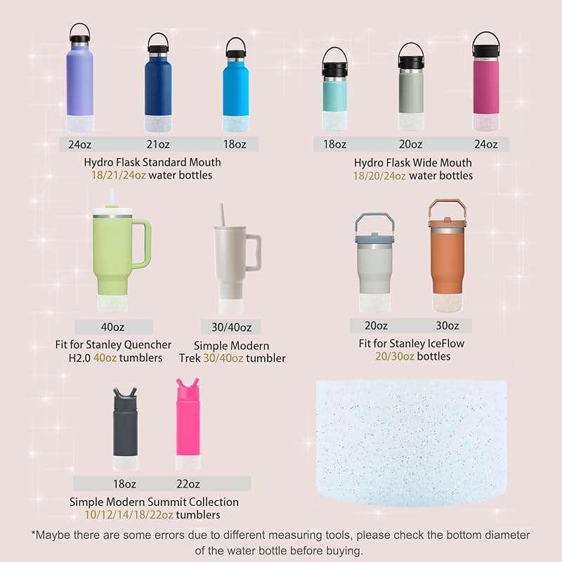 WORBSS Glitter Silicone Boot Sleeve for Stanley Cup H2.0 Tumbler 20 30 40oz & Hydro Flask 18-24oz with 2.85-3.0 inch Protective Anti-Slip Bottom Cover Bumper Accessories for Water Sport Bottles - Image 4