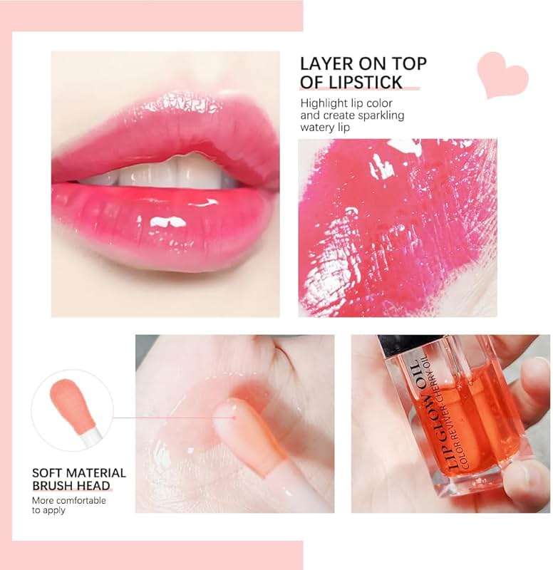 GECOMO Hydrating Lip Glow Oil, Moisturizing Lip Glow Oil, Nourishing Glossy Transparent Lip Oil, Plumping Lip Oil, Lip Balm, Non-sticky Tinted Toot Lip Balm for Lip Care (CHERRY) 0.2 OZ - Image 7