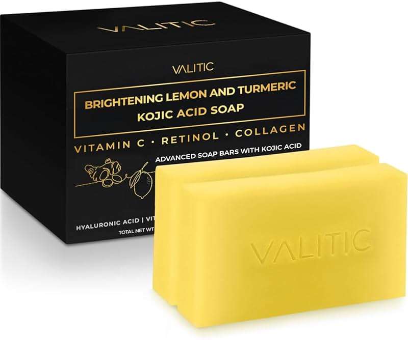 VALITIC Brightening Lemon & Turmeric Kojic Acid Soap with Vitamin C, Retinol, Collagen - Original Japanese Complex Infused with Hyaluronic Acid, Vitamin E, Shea Butter - Dark Spot Corrector (2 Pack) - Image 1