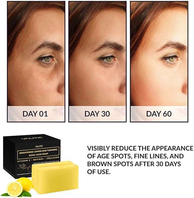 VALITIC Brightening Lemon & Turmeric Kojic Acid Soap with Vitamin C, Retinol, Collagen - Original Japanese Complex Infused with Hyaluronic Acid, Vitamin E, Shea Butter - Dark Spot Corrector (2 Pack) - Image 3