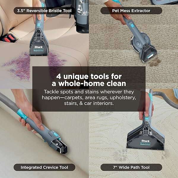 Shark StainStriker | Portable Carpet, Upholstery & Area Rug Cleaner | 4 Tools | Bonus Full-Size Solutions | Powerful Stain & Odor Remover | Deep Clean & OXY Solutions | Blue | PX202BRN - Image 3