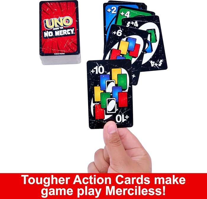 Mattel Games UNO Show ‘em No Mercy Card Game in Storage & Travel Tin for Kids, Adults & Family Night with Extra Cards, Special Rules & Tougher Penalties (Amazon Exclusive) - Image 4