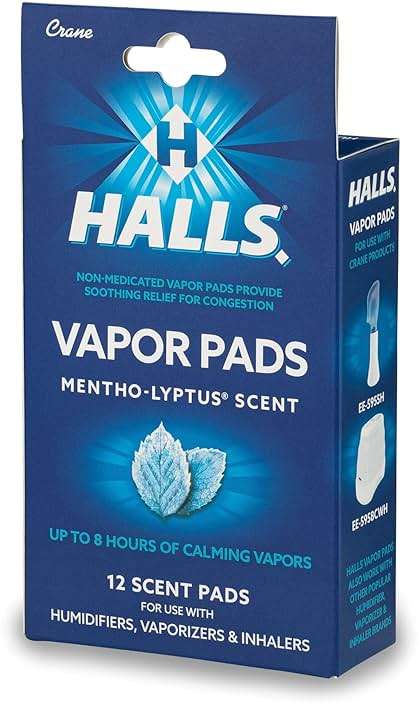 Crane Halls® Scented Vapor Pads, 12 Count Mentho-Lyptus Blue Mint Scent, Vapor Pads for Humidifier, 8 Hours of Soothing Vapor, Use with Humidifiers, Steam Inhalers & Vaporizers, Humidifier Scents - Image 1