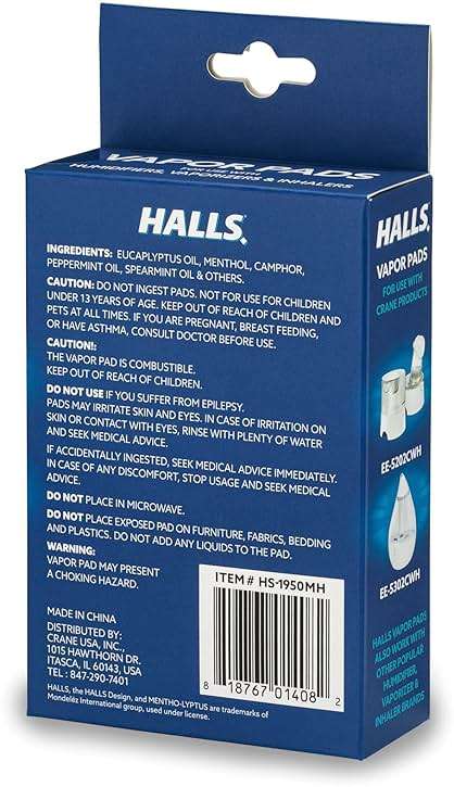 Crane Halls® Scented Vapor Pads, 12 Count Mentho-Lyptus Blue Mint Scent, Vapor Pads for Humidifier, 8 Hours of Soothing Vapor, Use with Humidifiers, Steam Inhalers & Vaporizers, Humidifier Scents - Image 2