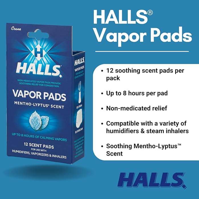 Crane Halls® Scented Vapor Pads, 12 Count Mentho-Lyptus Blue Mint Scent, Vapor Pads for Humidifier, 8 Hours of Soothing Vapor, Use with Humidifiers, Steam Inhalers & Vaporizers, Humidifier Scents - Image 3