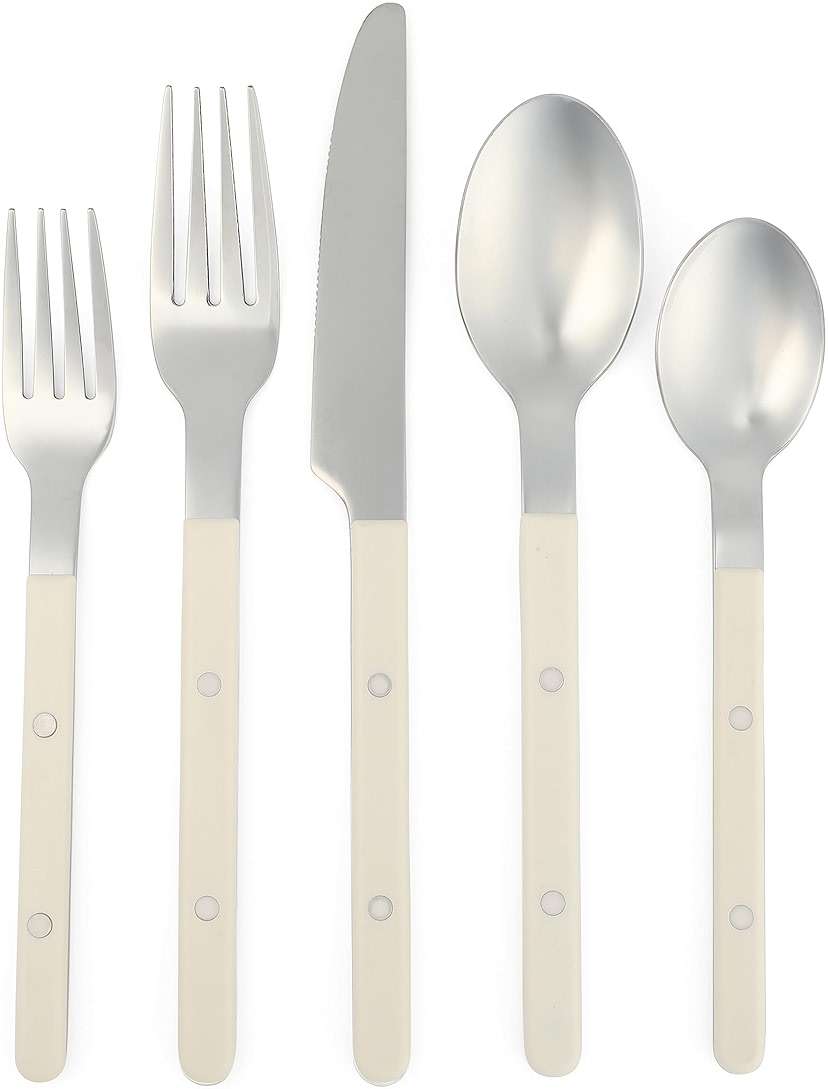 Sur La Table Kitchen Essentials 20 Piece Flatware Silverware Set - Stainless Steel Utensils - Forks, Spoons, Knives - Linen - Image 1
