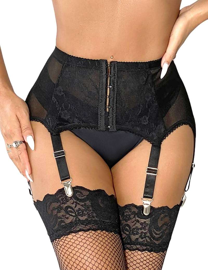 Lace Garter Belts for Thigh Highs Plus Size Suspender Belt Garter Belt Set Sexy Garters Lingerie with 6 Strap Slip - Image 1